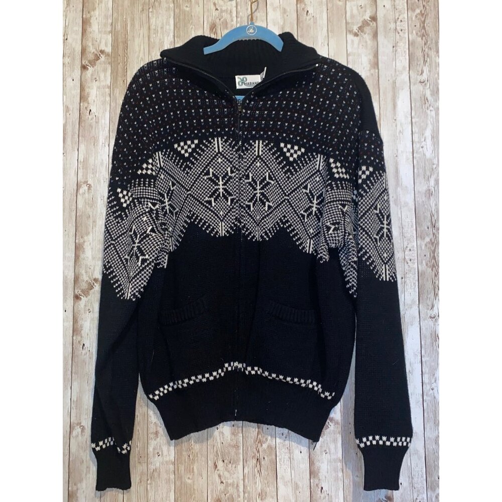Vintage Men's Haband Fair Isle Grandpa Core Sweater Zip Cardigan Christmas Large